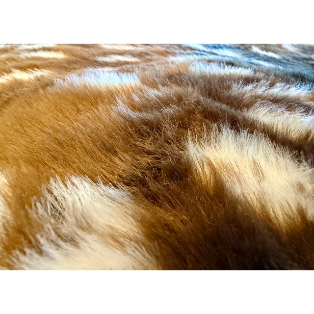 Mid 19th Century Faux Deer Hide Antique Footstool | Lodge Look | Cabin Decor Faux Fur Foot Rest | Farmhouse Stool Wood Legs For Sale - Image 4 of 11