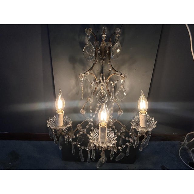 Vintage Crystal Wall Sconces, Italy, 1960s, Set of 2 For Sale - Image 3 of 12