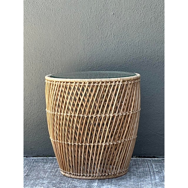 Mid-Century Modern Vintage Twisted Rattan Side Table For Sale - Image 3 of 12