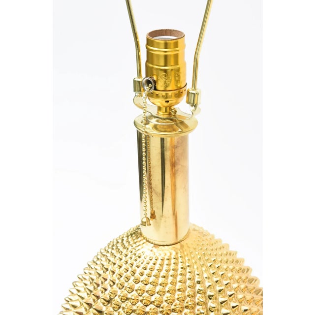 1970s Vintage Rare Italian Studded Spiky Gold Polychrome Sculptural Ceramic Lamps Pair of Restored For Sale - Image 5 of 12
