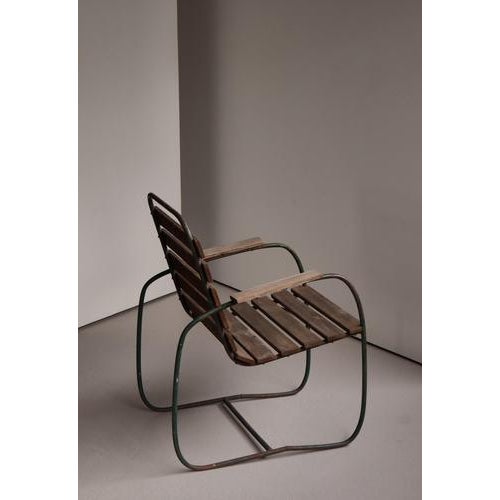 Swedish Iron Garden Armchair with Green Lacquered Wooden Slats, 1930s For Sale - Image 3 of 15