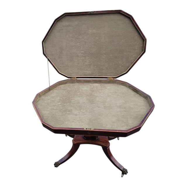 19th C English Regency Mahogany Inlaid Jewelry Display Work Table For Sale - Image 10 of 18