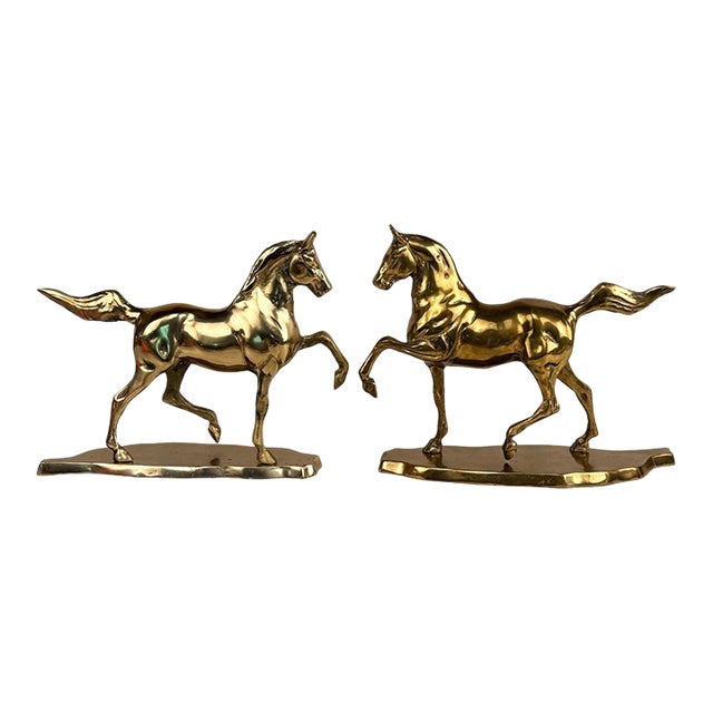 Vintage Traditional Brass Equestrian Horse Mantle Bookends - A Pair For Sale