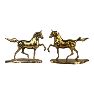 Vintage Traditional Brass Equestrian Horse Mantle Bookends - A Pair