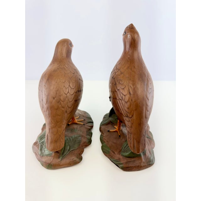 1960s Vintage Mid Century Hand-Painted Quail Figurines on Leafy Bases – A Pair For Sale - Image 5 of 10