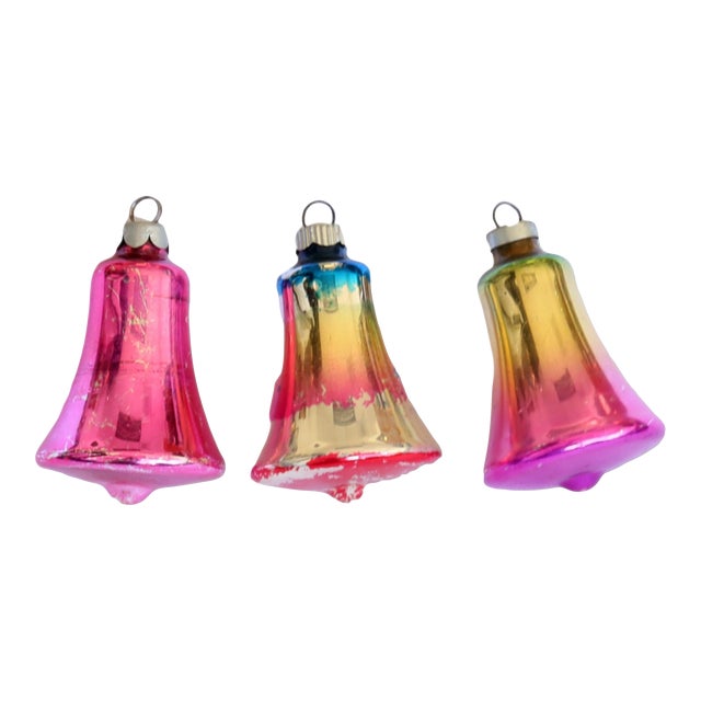 Mercury Glass Bell Ornaments, Set of 3 For Sale