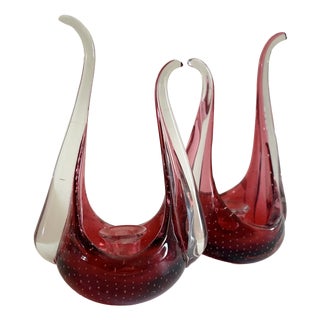 Bullicante Murano Glass Candleholders by Archimede Seguso, 1970s, Set of 2 For Sale