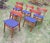 Finely constructed set of Danish teak and beech dining chairs by Farstrup, the seats re-covered with navy blue structured...
