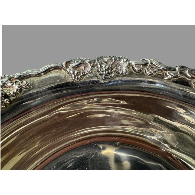 Vintage Silverplate Compote Serving Dish Bowl Embossed Grape & Vine Border For Sale - Image 6 of 8
