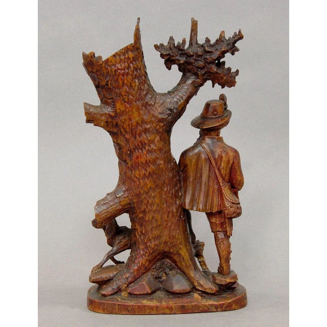 Carved Wood Thermometer Stand Hunter and Staghound, 1910s For Sale - Image 4 of 6