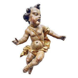 Large Putto, Southern Germany, Tyrol, 1750, Carved Wood, Painted For Sale