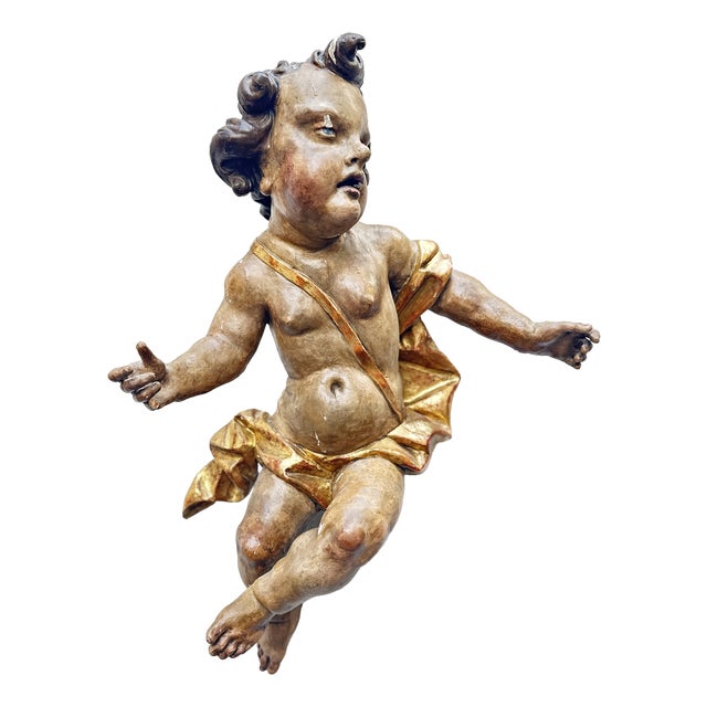 Large Putto, Southern Germany, Tyrol, 1750, Carved Wood, Painted For Sale