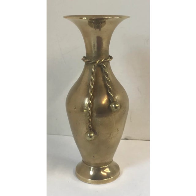 Metal Vintage Brass Vase With a Tassel Design For Sale - Image 7 of 7