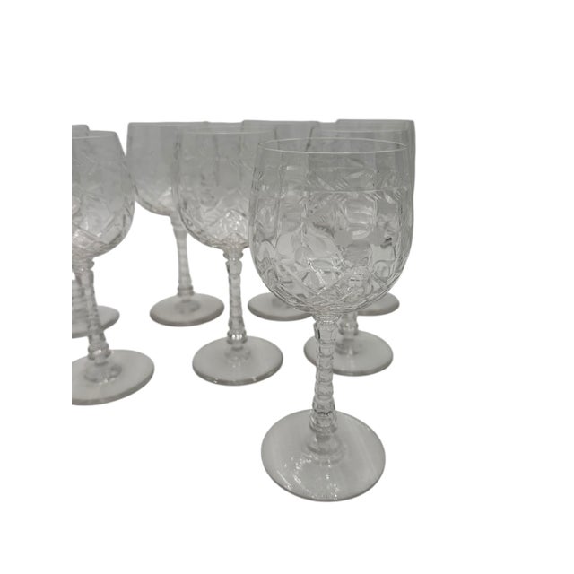 Glass Early 20th Century Rock Sharpe Atlantis Crystal Cut Wine Goblets With Floral Motifs - Set of 11 For Sale - Image 7 of 11