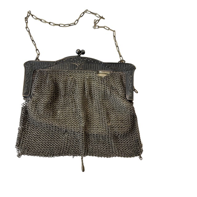 Rare Art Nouveau 19th Century Silver Plate Handbag For Sale