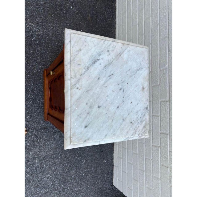 Victorian Antique 19th Century Victorian Style Marquetry King Wood Inlaid Marble Side Cabinet. For Sale - Image 3 of 10