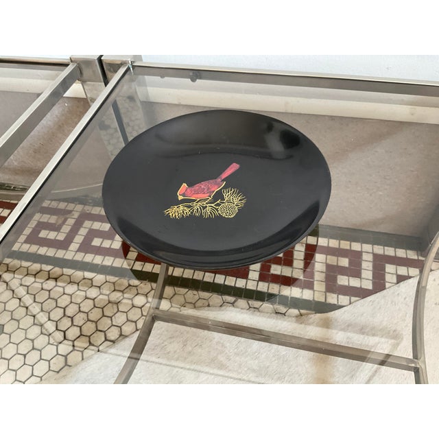 Mid 20th Cerntury Couroc of Monterrey Black Utility Dish Inlaid With Cardinal For Sale - Image 11 of 12