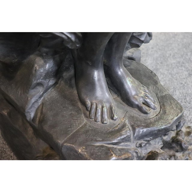 Signed Max Bourgeois Standing Bronze Figure of Maiden With Putti Holding Torch For Sale - Image 4 of 10