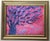 An oil painting of an abstract tree boldly painted in a traditional Japanesque or Chinoiserie style in indigo blue and...