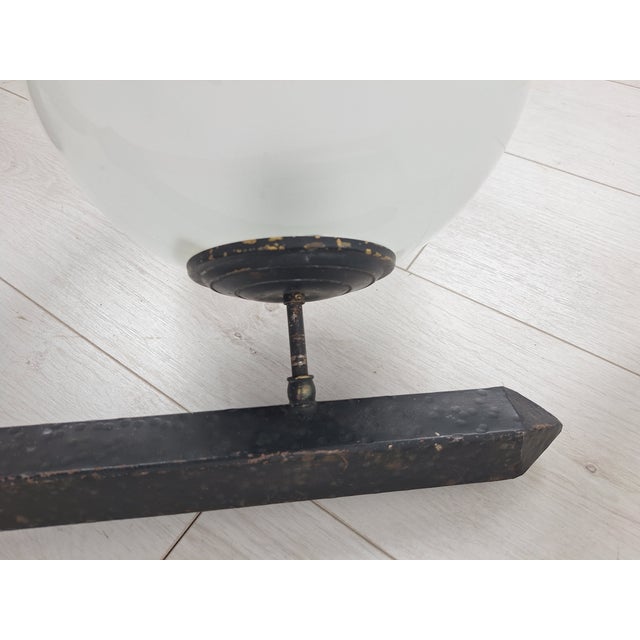 Wall Lamps in Black Lacquered Iron and Brass with Etched Glass Sphere, 1950s, Set of 2 For Sale - Image 4 of 17