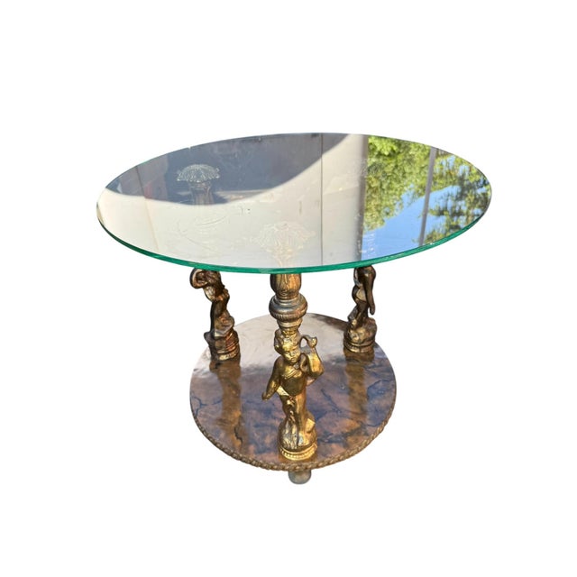 Faux Marble and Brass Table Lamp With Cherubs This is a stunning example of Hollywood Regency glamour. The base of the...