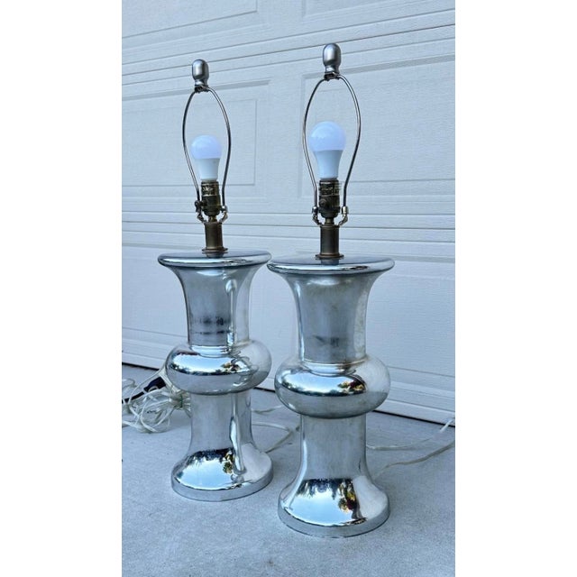 Bull Nose Cylinder Mercury Glass Table Lamps - a Pair For Sale - Image 15 of 18