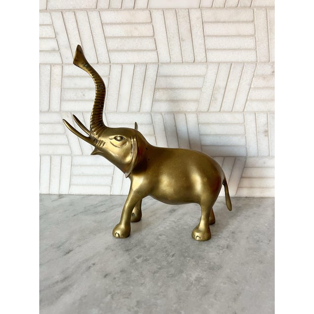 Antique Midcentury Large Solid Brass Elephant Figurine | Made in Korea For Sale - Image 4 of 4