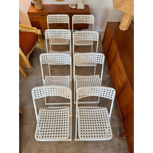 A Vintage Set of 9 White Metal Chairs in the Style of Egon Eirmann, Made in France, Circa 1970s. For Sale - Image 16 of 16