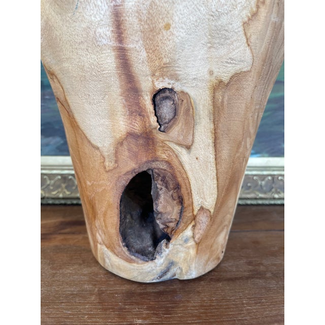 Wood 1970s Hand-Turned Natural Edge Wooden Vase With Organic Grain and Knot Details For Sale - Image 7 of 9