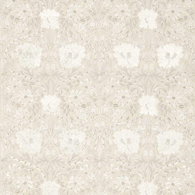 Morris & Co Pure Honeysuckle & Tulip Embroidery Fabric in Linen For Sale