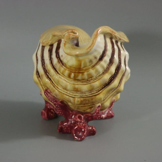 Minton Majolica Volute Shell Spoon Warmer For Sale - Image 6 of 13