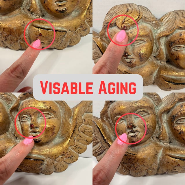 Vintage Gold Cherub Angel Wall Plaque Double Winged Putti Relief Sculpture 10in For Sale - Image 4 of 13