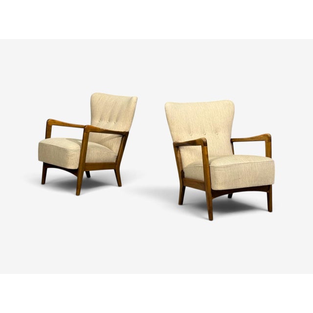 Mid-Century Modern Søren Hansen, Lounge Chairs, Wool, Beech, Denmark, 1940s For Sale - Image 3 of 12