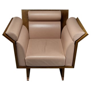 Postmodern Neo Eclectic Wood and Leather Lounge Chair from Busnelli, 1983 For Sale