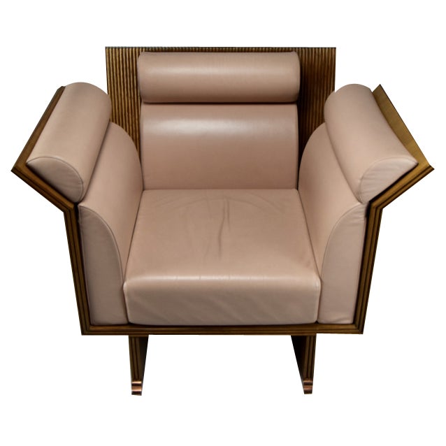 Postmodern Neo Eclectic Wood and Leather Lounge Chair from Busnelli, 1983 For Sale