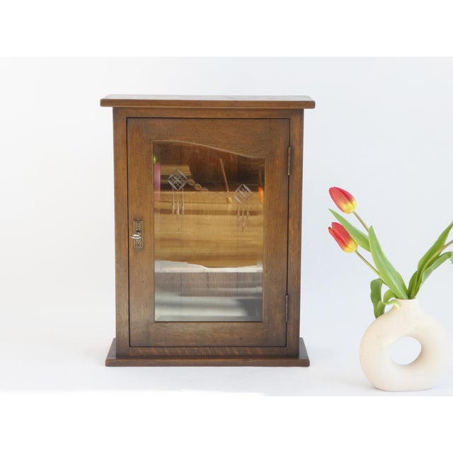 Vintage Oak Cabinet with Beveled Glass Door, 1920s For Sale - Image 11 of 11