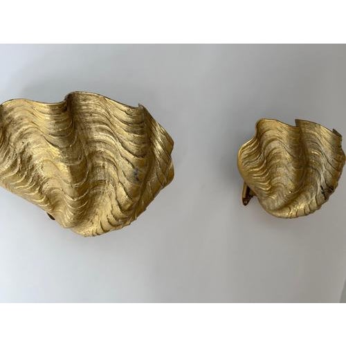 Hollywood Regency French Gilt Metal Clam Shell Wall Sconces, 1970, Set of 2 For Sale - Image 11 of 18