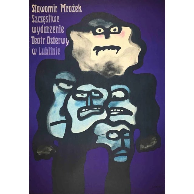 Slawomir Mrozek - Poster is a vintage offset print realized in the 1970s. Signed on the plate. Good conditions except for...
