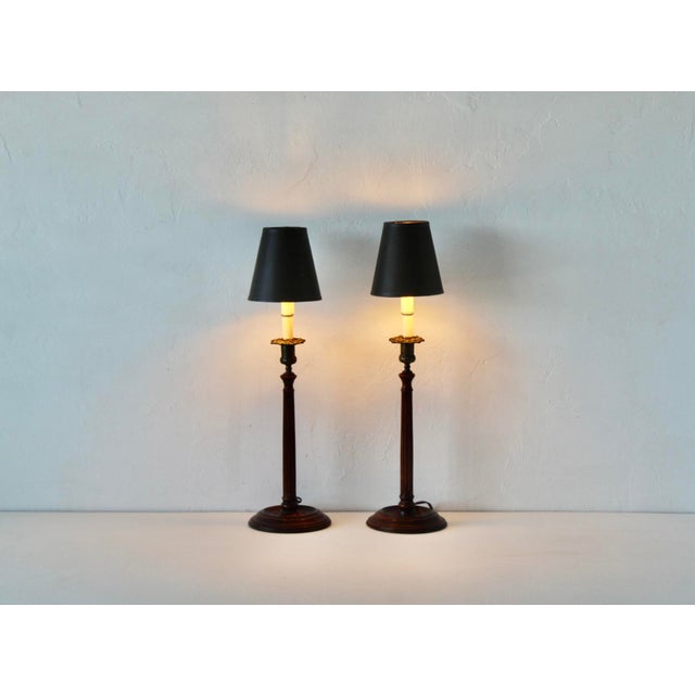 Traditional Late 20th Century Georgian Style Mahogany Brass Candlestick Table Lamps - a Pair For Sale - Image 3 of 18