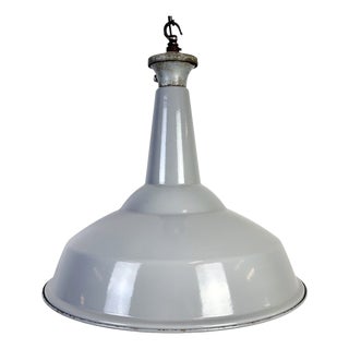 Large British Industrial Grey Enamel Factory Pendant Lamp from Benjamin, 1960s For Sale