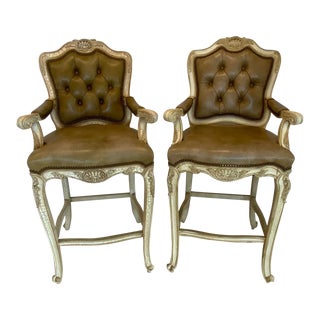 Hancock and Moore Leather Liberty Tufted Bar Stools - a Pair For Sale