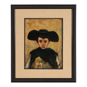 Italian Oil Painting Portrait of Young Boy With Hat
