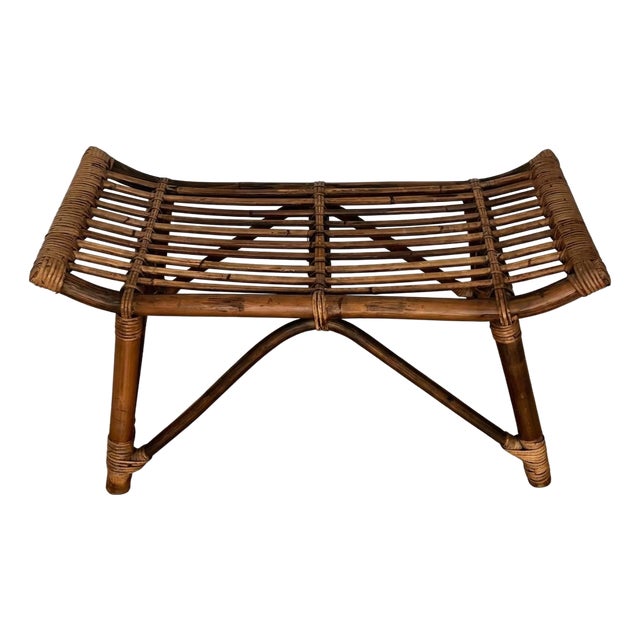 Vintage Bentwood Rattan Bench For Sale