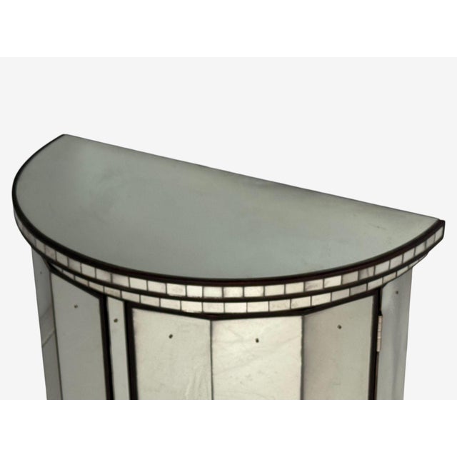 Glass Hollywood Regency Style, Distressed Glass, Mirrored Demilune Cabinet For Sale - Image 7 of 12