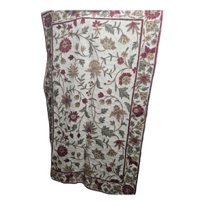 Vintage Rug Mat Middle Eastern Floral Embroidered Canvas Backing 3x5