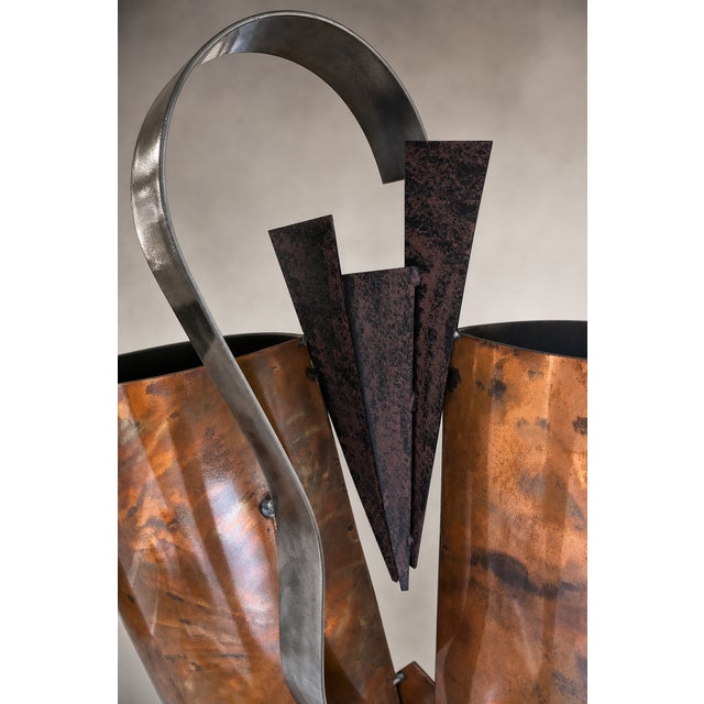 1990s Large Vintage Brutalist Postmodern Metal Sculpture Flame-Patinated Copper & Torch-Cut Steel For Sale - Image 5 of 18