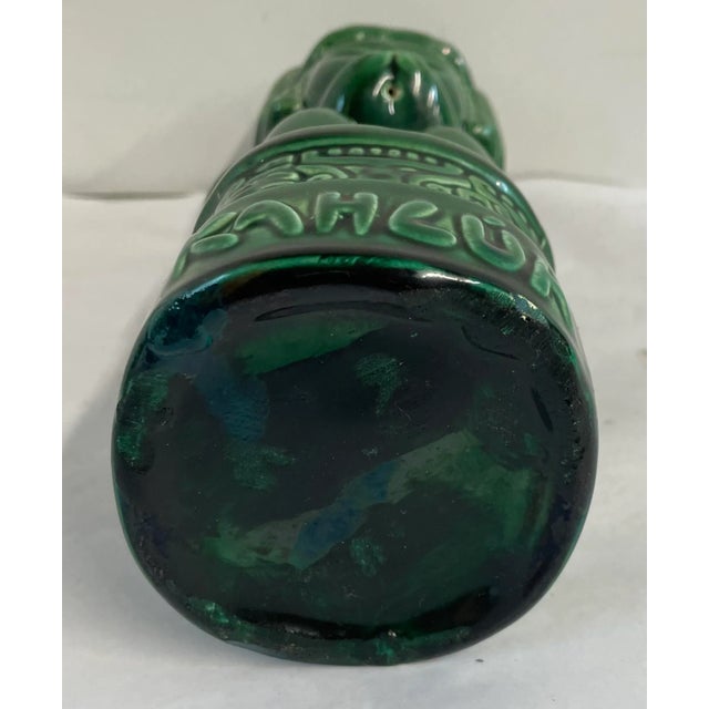 Vintage Kahlua Handmade Jade Green Tiki Aztec K&b Glazed Ceramic Decanter Mexico For Sale - Image 9 of 10