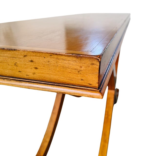 Late 20th Century Large Neoclassical Curule Console Table With Fluted Pewter-Tone Accents For Sale - Image 11 of 14