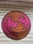 Indego African Geo Plateau Round Woven Basket. Hot pink and camel Size: 13.5"D x 2.5"H