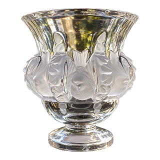 Lalique Dampierre Crystal Vase – Frosted Sparrow Motif, Signed France For Sale